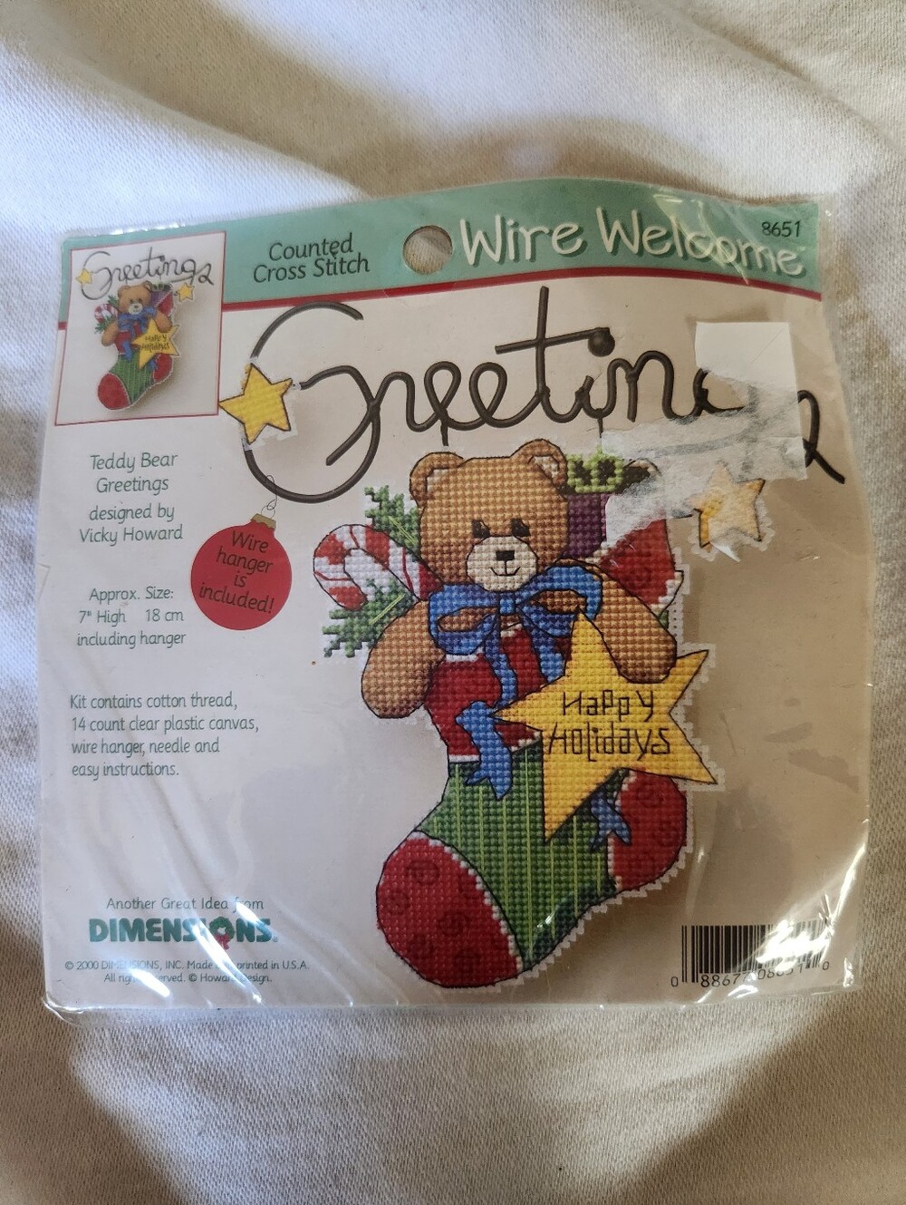 Vintage Dimensions Wire Welcome Teddy Bear Greetings Cross Stitch Kit Sealed